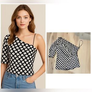 Anthropologie NWT Retro Jacquard Daisy Floral Top Soft Girl Coquette Dainty Chic